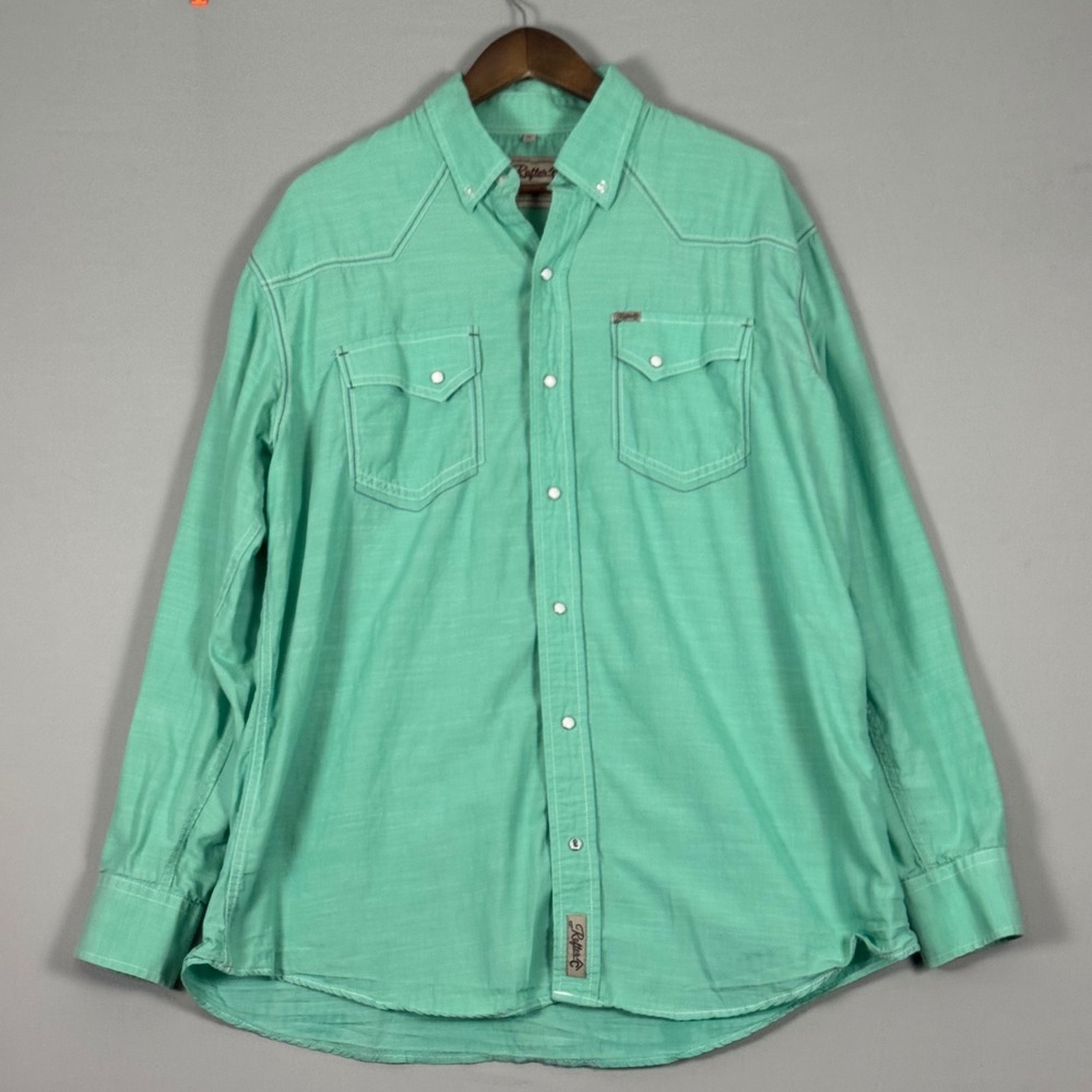 Rafter C Western Shirt Mens XL Mint Green NWOT Pearl Snap Y2K Rodeo Cotton